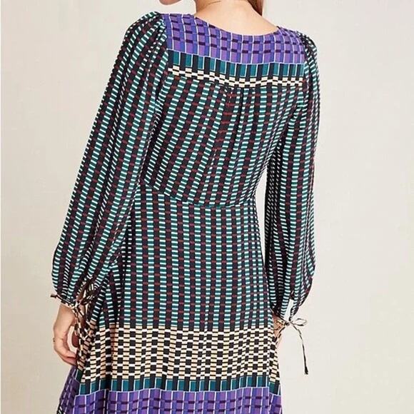 Maeve Anthropologie Gianna Tunic V Neck Geometric Print Dress Pockets 2 Petite - Picture 2 of 14